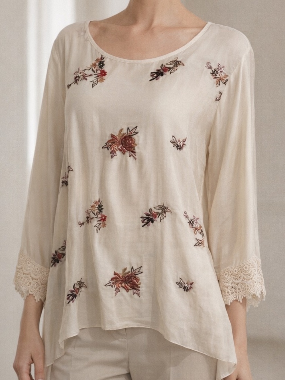 Belle France Embroidered Silk Tunic Top